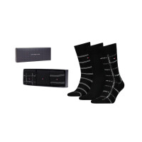 Skarpetki męskie Tommy Hilfiger TH MEN SOCK 3P GIFTBOX GRID STRIPE 701224445002 Czarne - Rozmiar 39/42