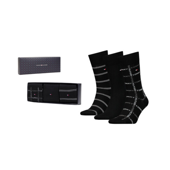 Skarpetki męskie Tommy Hilfiger TH MEN SOCK 3P GIFTBOX GRID STRIPE 701224445002 Czarne - Rozmiar 39/42
