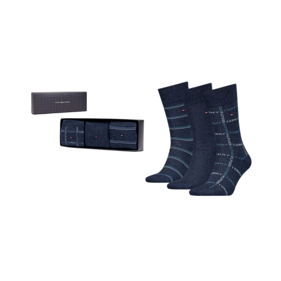 Skarpetki męskie Tommy Hilfiger TH MEN SOCK 3P GIFTBOX GRID STRIPE 701224445003 Niebieskie - Rozmiar 43/46