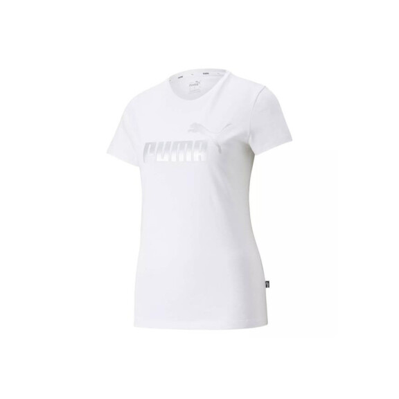 Koszulka damska Puma ESS+ METALLIC LOGO TEE 84830302 Biała - Rozmiar XS