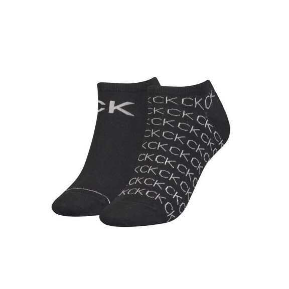 Skarpetki damskie Calvin Klein WOMEN SNEAKER 2P ALL OVER LOGO 701218779001 Czarne - Rozmiar OS