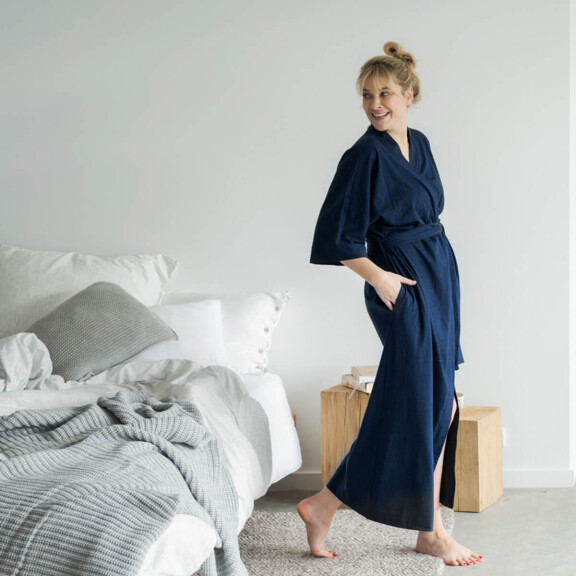 SZLAFROK KIMONO GRANATOWY