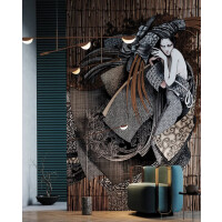Fototapeta gejsza i maty bambusowe Wonderwall Asami 35091804