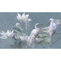 Fototapeta czaple i lilie wodne Wonderwall Bianco 35048601