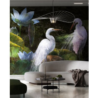 Fototapeta czaple i lilie wodne Wonderwall Bianco 35048608