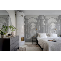 Fototapeta gotycka architektura Rebel Walls R19223 Gothic Arches Grey Vintage Brocade