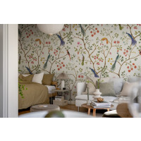 Fototapeta botaniczna Rebel Walls R19247 Songbirds Pearl Vintage Brocade