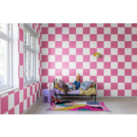 Fototapeta geometryczna szachownica Rebel Walls R19414 Chess Pink Maximalism More is More