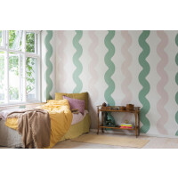 Fototapeta falujące paski Rebel Walls R19424 Wobbly Green Pink Maximalism More is More