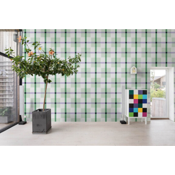 Fototapeta nowoczesna krata Rebel Walls R19427 Outside the Box Green Lilac Maximalism More is More
