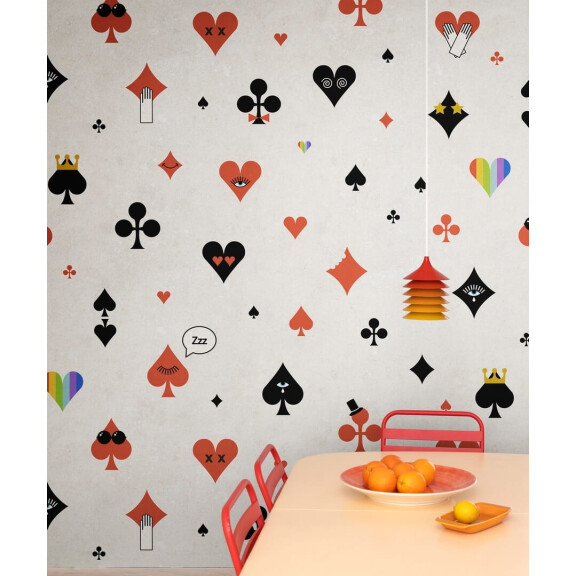Fototapeta pokerowe emotikony Rebel Walls R19432 Poker Face Red Maximalism More is More