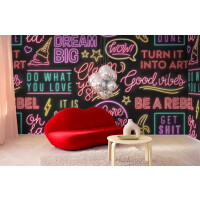 Fototapeta neonowe napisy Rebel Walls R19472 Neon Vibes Black Maximalism More is More