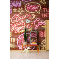 Fototapeta neonowe napisy i cegła Rebel Walls R19473 Neon Vibes Brickwall Maximalism More is More