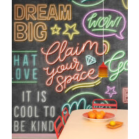 Fototapeta neonowe napisy i tynk Rebel Walls R19568 Neon Vibes Graphite Maximalism More is More