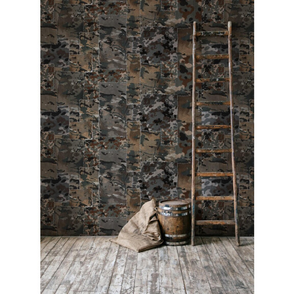 Mural patchwork moro Mind the Gap CAMO Brown WP20202 Premium Designer Wallpaper Collection