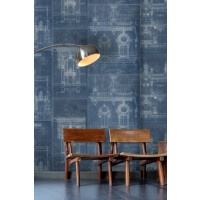 Mural szkic architektoniczny Mind the Gap GARNIER Blue WP20216 Premium Designer Wallpaper Collection