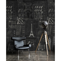Mural szkic Wieży Eiffla Mind the Gap GRAND EIFFEL Anthracite WP20218 Premium Designer Wallpaper Collection