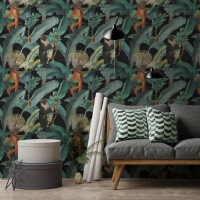 Mural małpy i tropikalne liście Mind the Gap BERMUDA WP20162 Premium Designer Wallpaper Collection