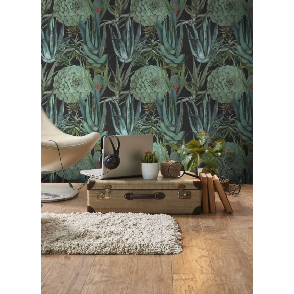 Mural egzotyczna roślinność Mind the Gap SUCCULENTUS Anthracite WP20167 Premium Designer Wallpaper Collection