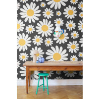 Fototapeta stokrotki retro Rebel Walls R19580 Dashing Daisies Midnight Cottage Core