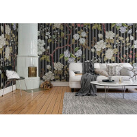 Fototapeta rośliny i paski Rebel Walls R18678 Rose Stripe Midnight Cottage Core