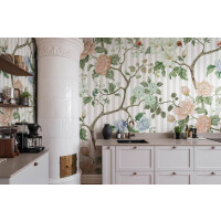 Fototapeta rośliny i paski Rebel Walls R18679 Rose Stripe White Cottage Core