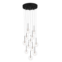 Lampa wisząca nowoczesna 12 okrągłych kloszy 655111 Skyfall Clear/Black Globen