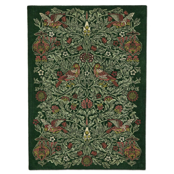 Dywan z botanicznym wzorem zielony MOREW – BIRD TRUMP GREEN 128307 Morris & Co.