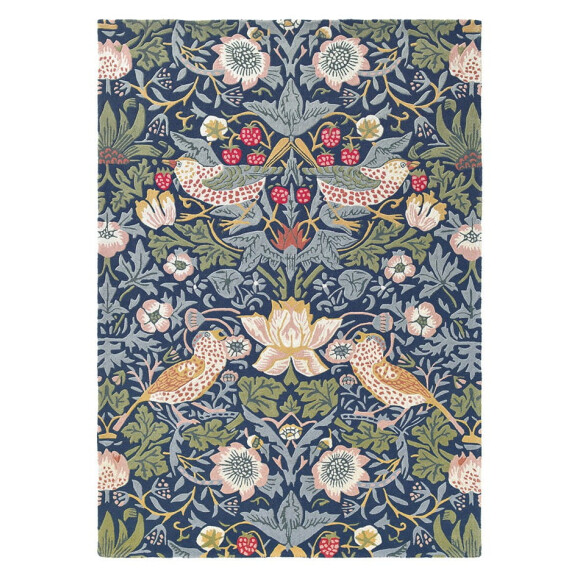 Niebiesko Złodziej Truskawek Zielony Dywan William Morris w Kwiaty - STRAWBERRY THIEF INDIGO 27708
