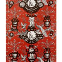 Tapeta botaniczna z abstrakcyjnymi dodatkami Pierre Frey FP568004 Fontaine Et Animaux Barbouillage Les Dessins 4