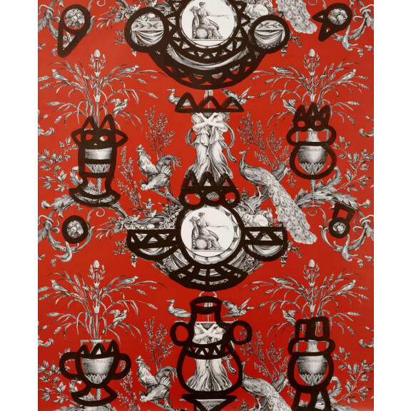 Tapeta botaniczna z abstrakcyjnymi dodatkami Pierre Frey FP568004 Fontaine Et Animaux Barbouillage Les Dessins 4