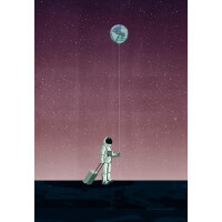 Fototapeta astronauta na księżycu Wall&Deco WDWM2402 Walking with the Moon Contemporary 2024