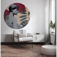 Mural okrągły portret kobiety Wall Art Onna Burgundy Koło