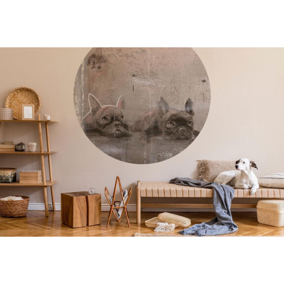 Mural okrągły artystyczny z psami i kotem Wall Art Siesta Koło