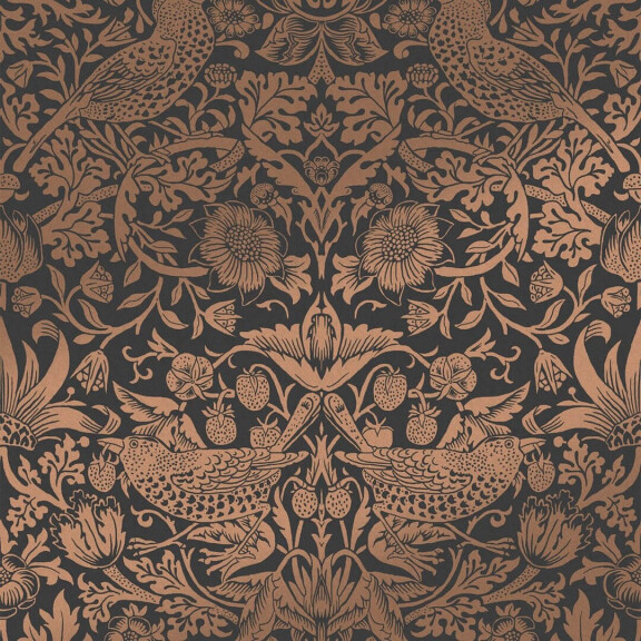 Tapeta botaniczna "Złodziej truskawek" metaliczna Graham & Brown Strawberry Thief Fibrous 124236 William Morris At Home
