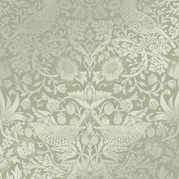 Tapeta botaniczna "Złodziej truskawek" metaliczna Graham & Brown Strawberry Thief Fibrous 124237 William Morris At Home