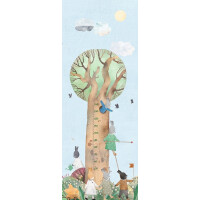 Mural drzewo i króliki z miarką Decoprint CW6064-1 Playful Bunnies Measures Cute Walls