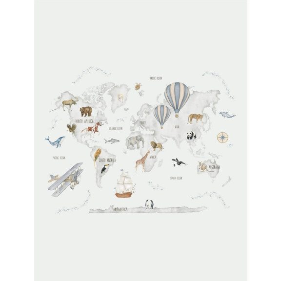Mural mapa świata i zwierzęta Decoprint CW6118-1 Adventure Atlas Art Cute Walls