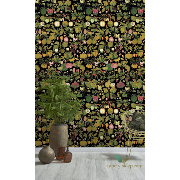 Tapeta Mind the Gap WP20314 Asian Fruits And Flowers Anthracite
