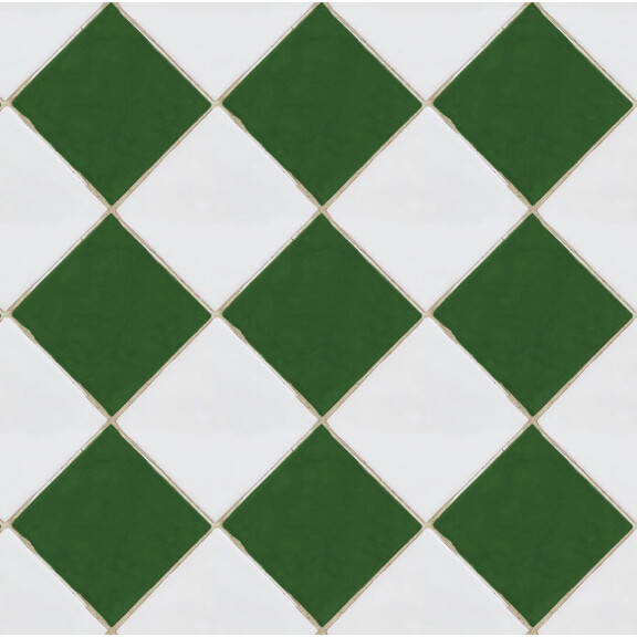 Tapeta płytki romby Rebel Walls R18552 Checkered Tiles White & Green Pops