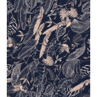 Fototapeta tropikalne liście i ptaki Tecnografica 73685-2 FEANNE: TROPICAL FOLIAGE NAVY Art Collections