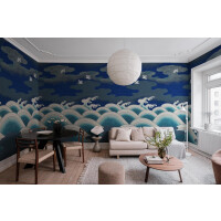 Fototapeta w japońskim stylu Rebel Walls R19298 Waves of Happiness Blue Imperfections
