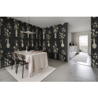 Fototapeta wazony z kwiatami Rebel Walls R19340 Japanese Vase Graphite Imperfections