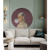 Mural okrągły portret kobiety Dots Woman with Bubble Gum Eggplant 8725 Wallcolors