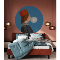 Mural okrągły portret mężczyzny Dots Boy with Bubble Gum blue 8719 Wallcolors