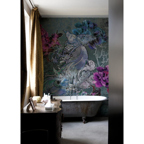 Fototapeta pod prysznic w kwiaty i ptaki WET_MD1501 Mystical dream Wall and Deco