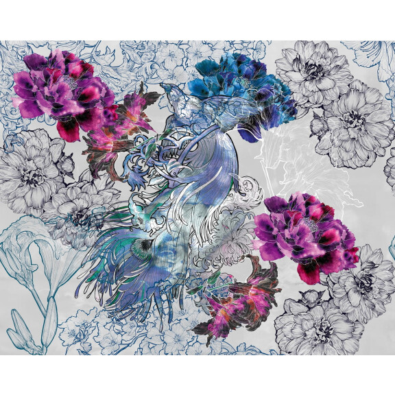 Fototapeta pod prysznic w kwiaty i ptaki WET_MD1502 Mystical dream Wall and Deco