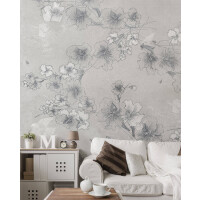 Tapeta kwiaty i ptaki Tecnografica 56417 Birdflower Grey Deco