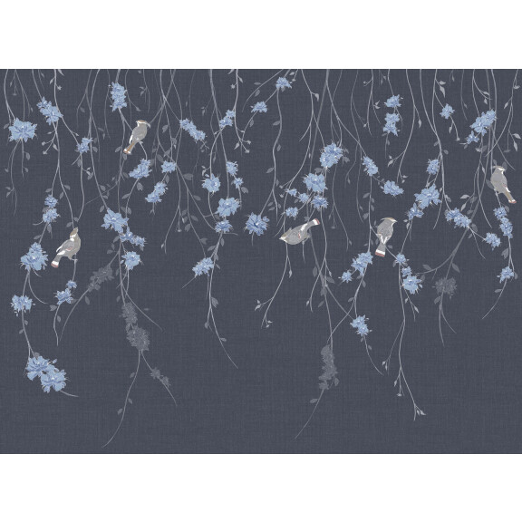 Tapeta Delikatne Kwiaty I Ptaki Tecnografica 70822-1 Waxwing Blue