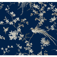 Tapeta w kwiatowe pnącza i ptaki York KT2171 Bird And Blossom Chinoiserie 24 Karat